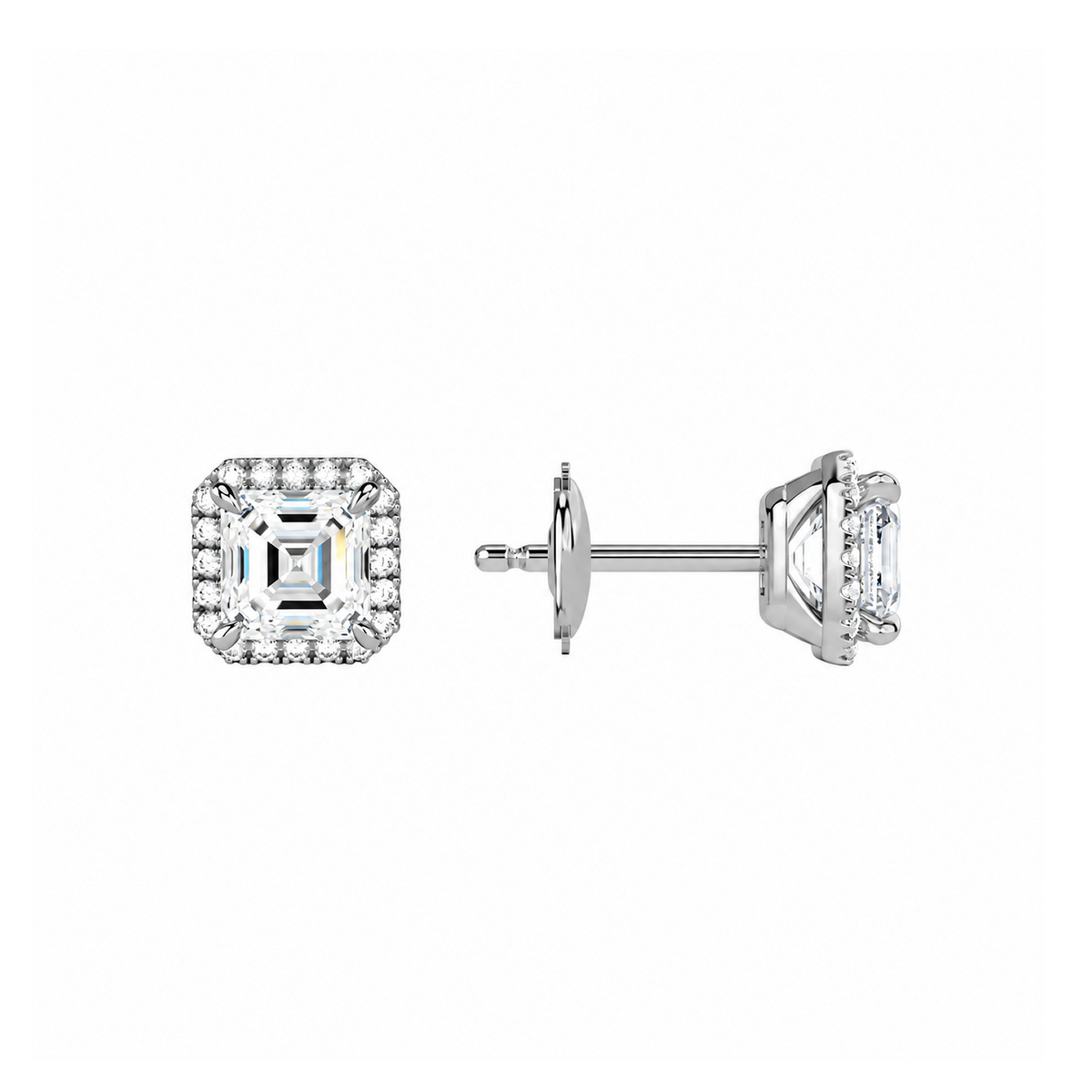 Seren Asscher Halo Lab-Grown Diamond Stud Earrings in Platinum, alternate product view