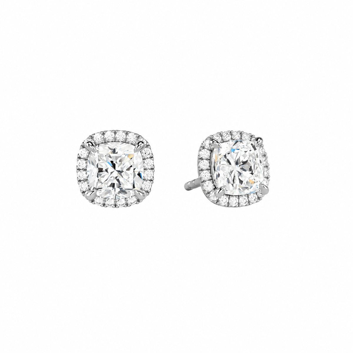 Seren Cushion Halo Lab-Grown Diamond Stud Earrings in 14K White Gold, front view