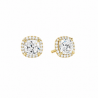 Seren Cushion Halo Lab-Grown Diamond Stud Earrings in 14K Yellow Gold, front view