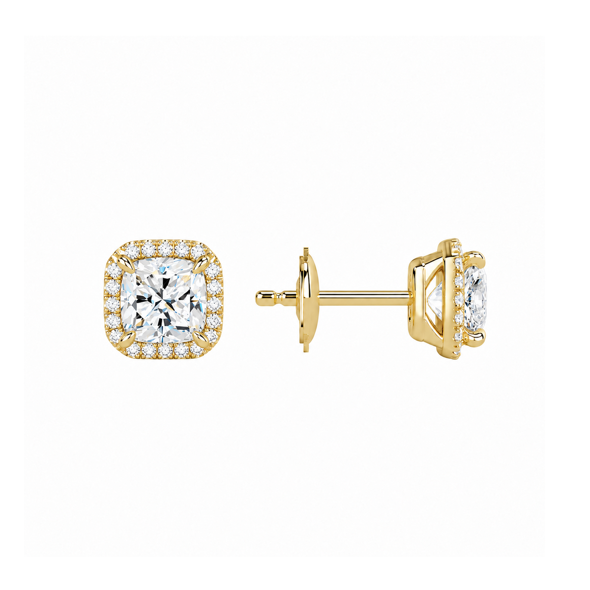 Seren Cushion Halo Lab-Grown Diamond Stud Earrings in 18K Yellow Gold, alternate product view
