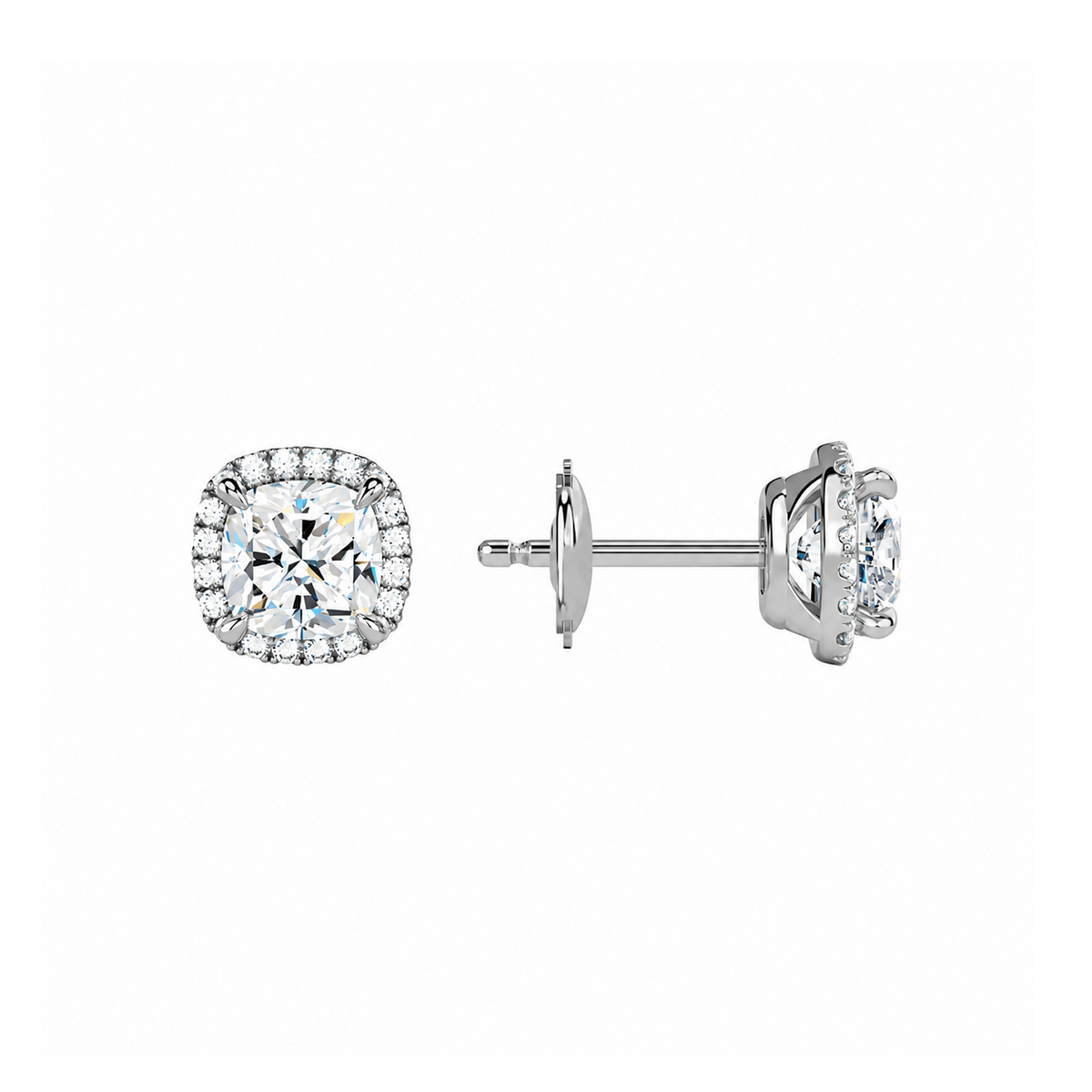 Seren Cushion Halo Lab-Grown Diamond Stud Earrings in Platinum, alternate product view
