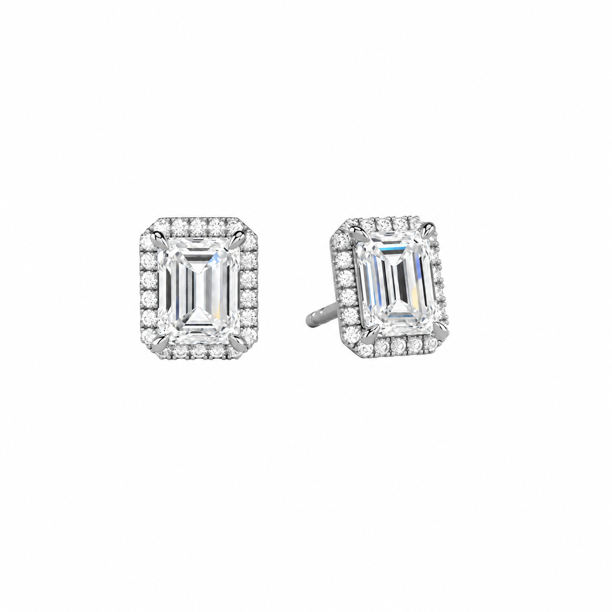 Seren Emerald Halo Lab-Grown Diamond Stud Earrings in 14K White Gold, front view