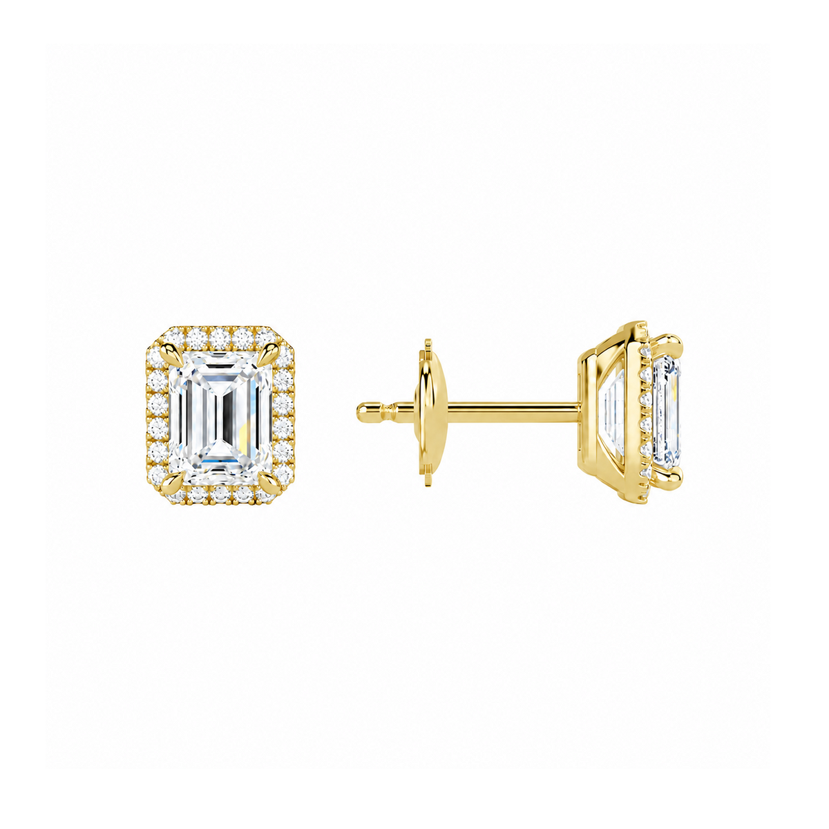 Seren Emerald Halo Lab-Grown Diamond Stud Earrings in 18K Yellow Gold, alternate product view