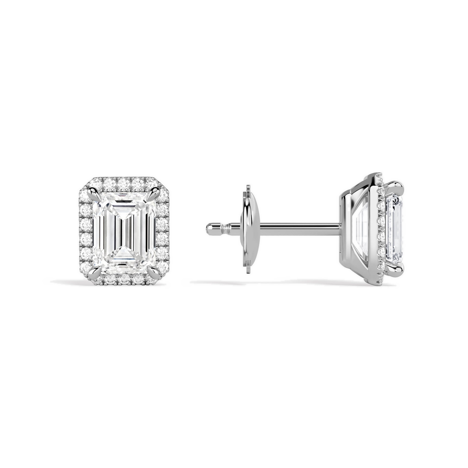 Seren Emerald Halo Diamond Stud Earrings in Platinum second product view
