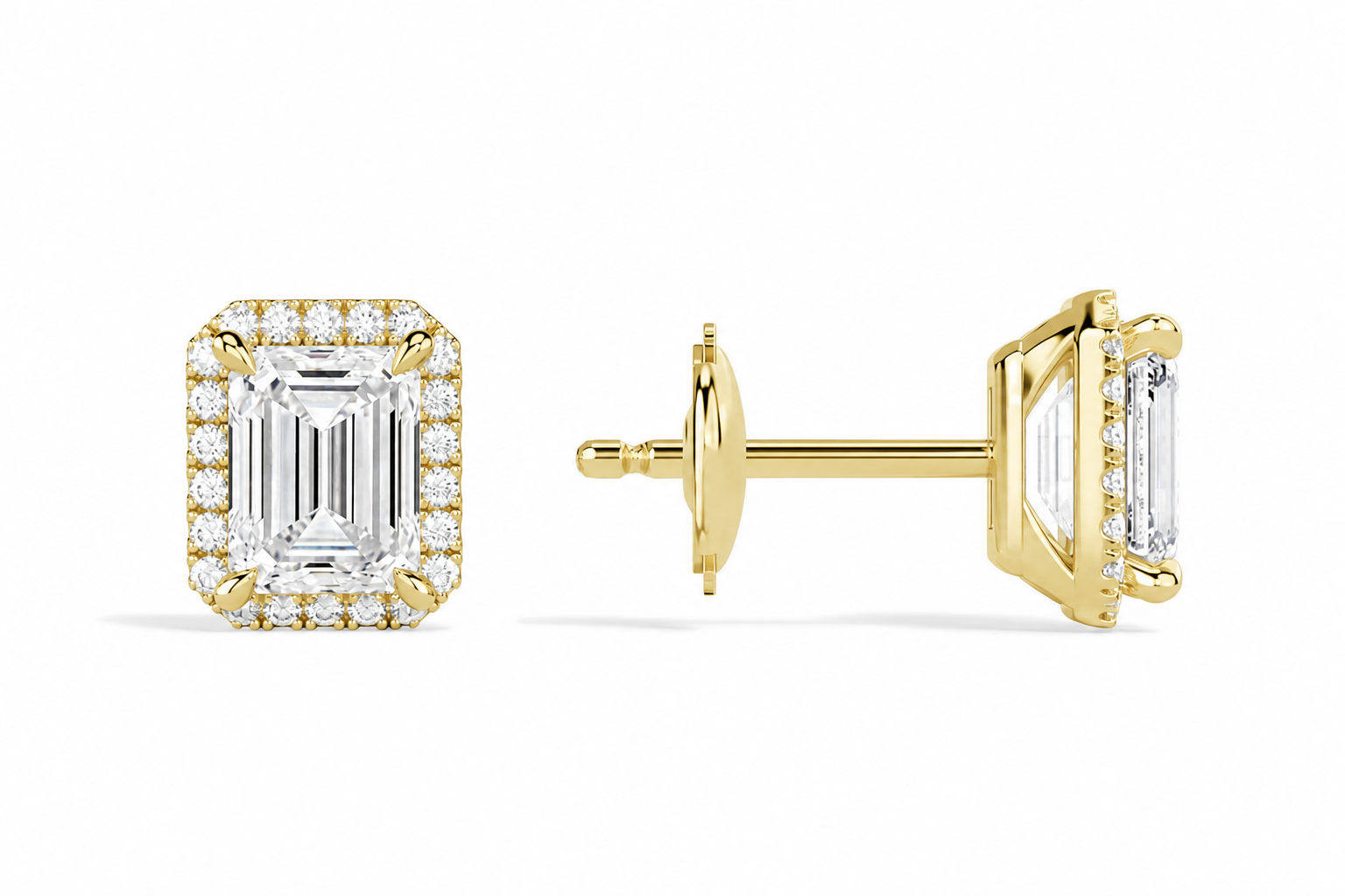 Seren Emerald Halo Diamond Stud Earrings in 18K Yellow Gold second product view