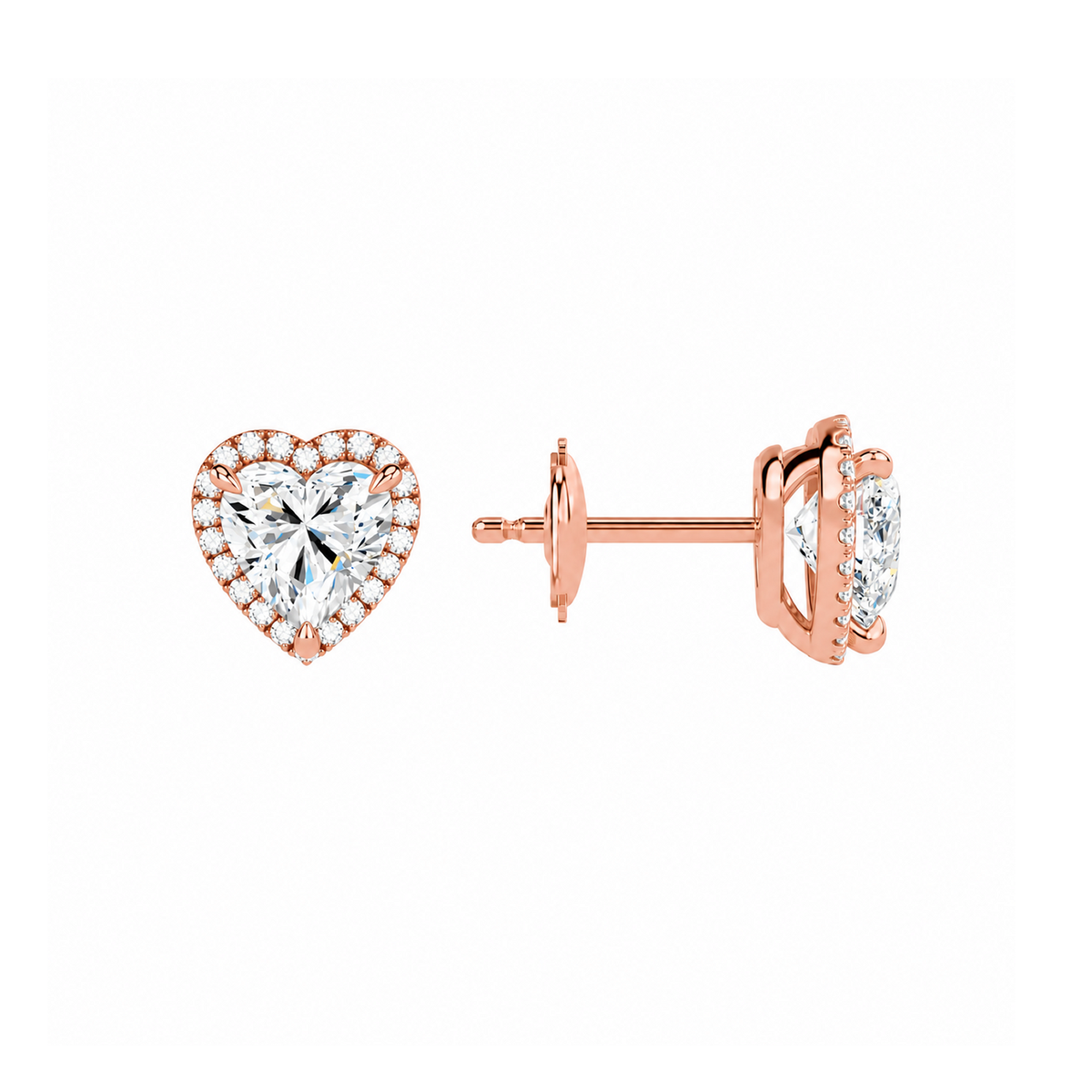 Seren Heart Halo Lab-Grown Diamond Stud Earrings in 14K Rose Gold, alternate product view