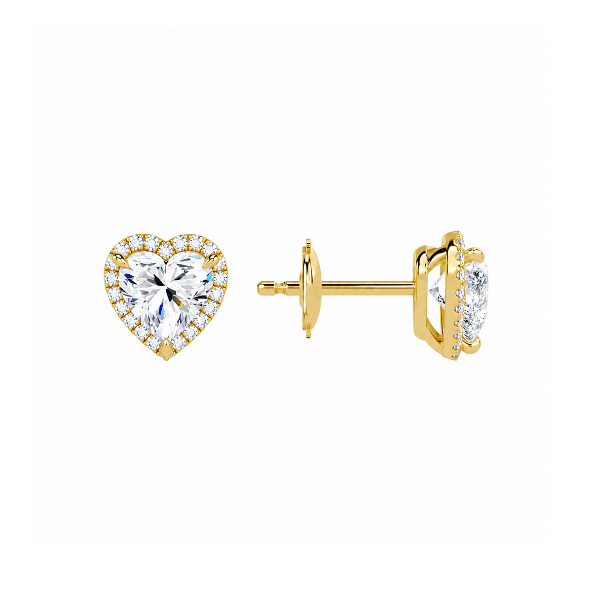 Seren Heart Halo Lab-Grown Diamond Stud Earrings in 14K Yellow Gold, alternate product view