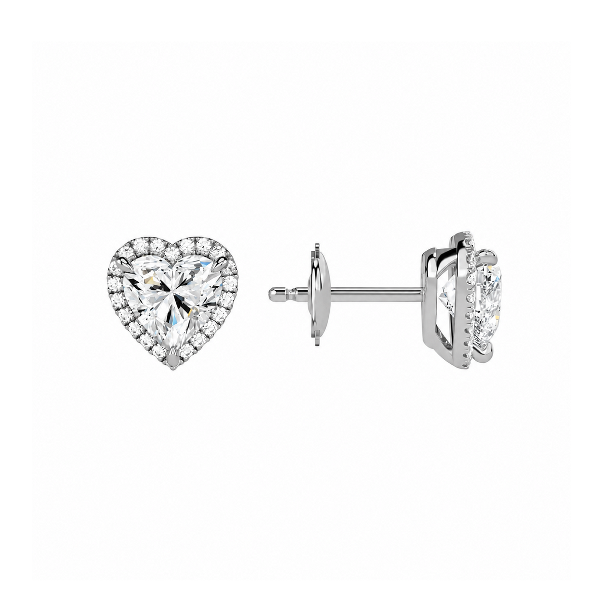 Seren Heart Halo Lab-Grown Diamond Stud Earrings in 18K White Gold, alternate product view