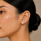 Seren Heart Halo Lab-Grown Diamond Stud Earrings in 14K Rose Gold, worn on ear