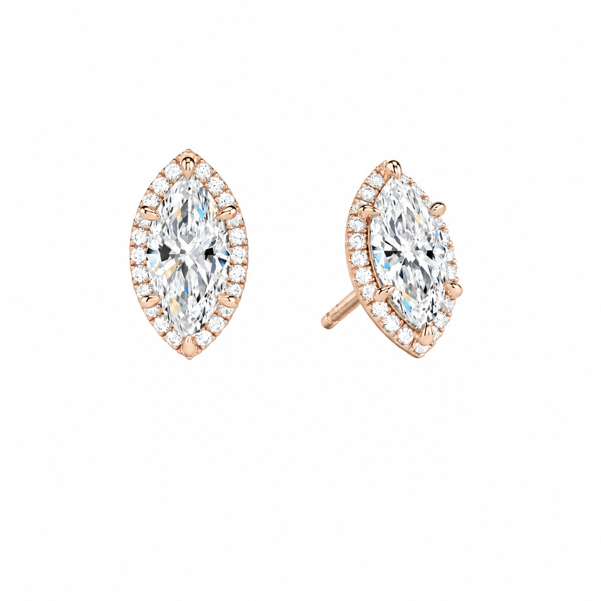 Seren Marquise Halo Lab-Grown Diamond Stud Earrings in 14K Rose Gold, front view