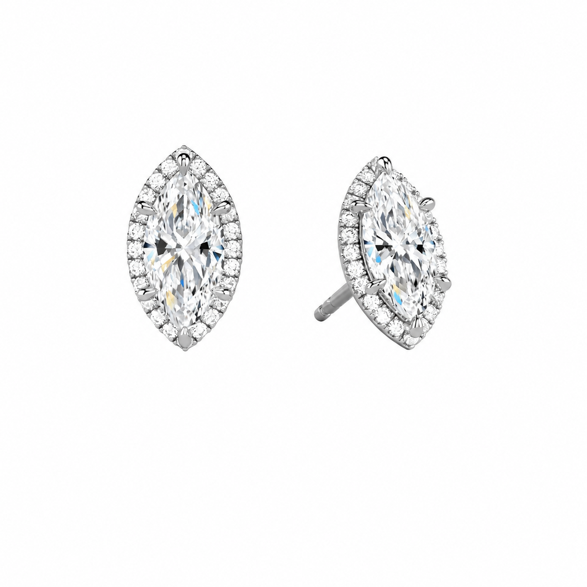 Seren Marquise Halo Lab-Grown Diamond Stud Earrings in 14K White Gold, front view