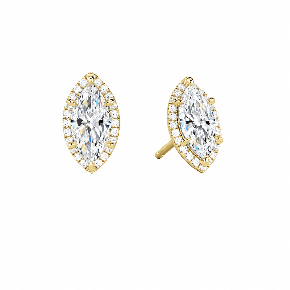 Seren Marquise Halo Lab-Grown Diamond Stud Earrings in 14K Yellow Gold, front view