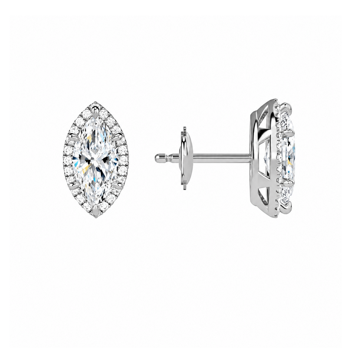 Seren Marquise Halo Lab-Grown Diamond Stud Earrings in Platinum, alternate product view