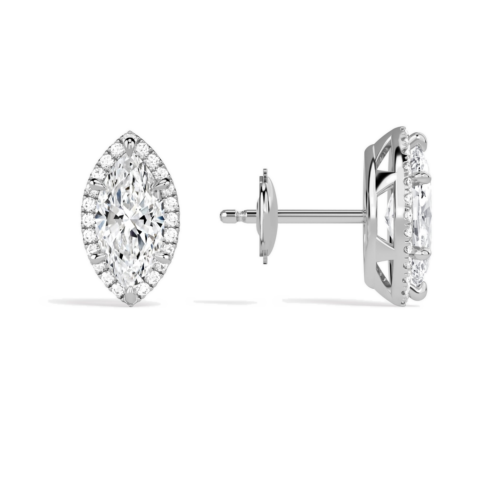 Seren Marquise Halo Diamond Stud Earrings in 18K White Gold second product view