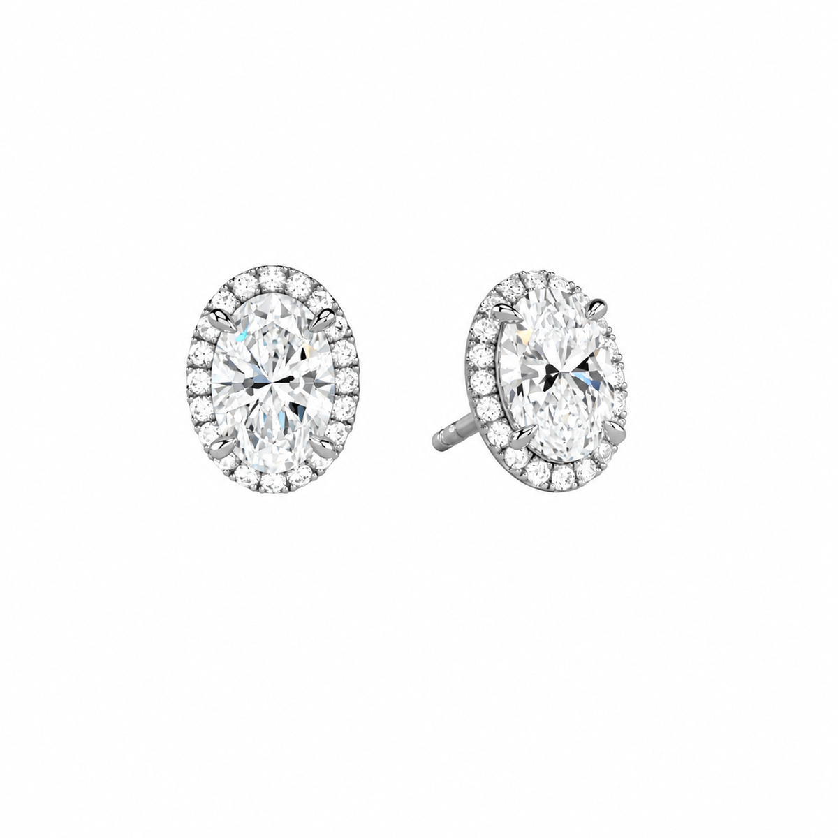 Seren Oval Halo Lab-Grown Diamond Stud Earrings in 14K White Gold, front view