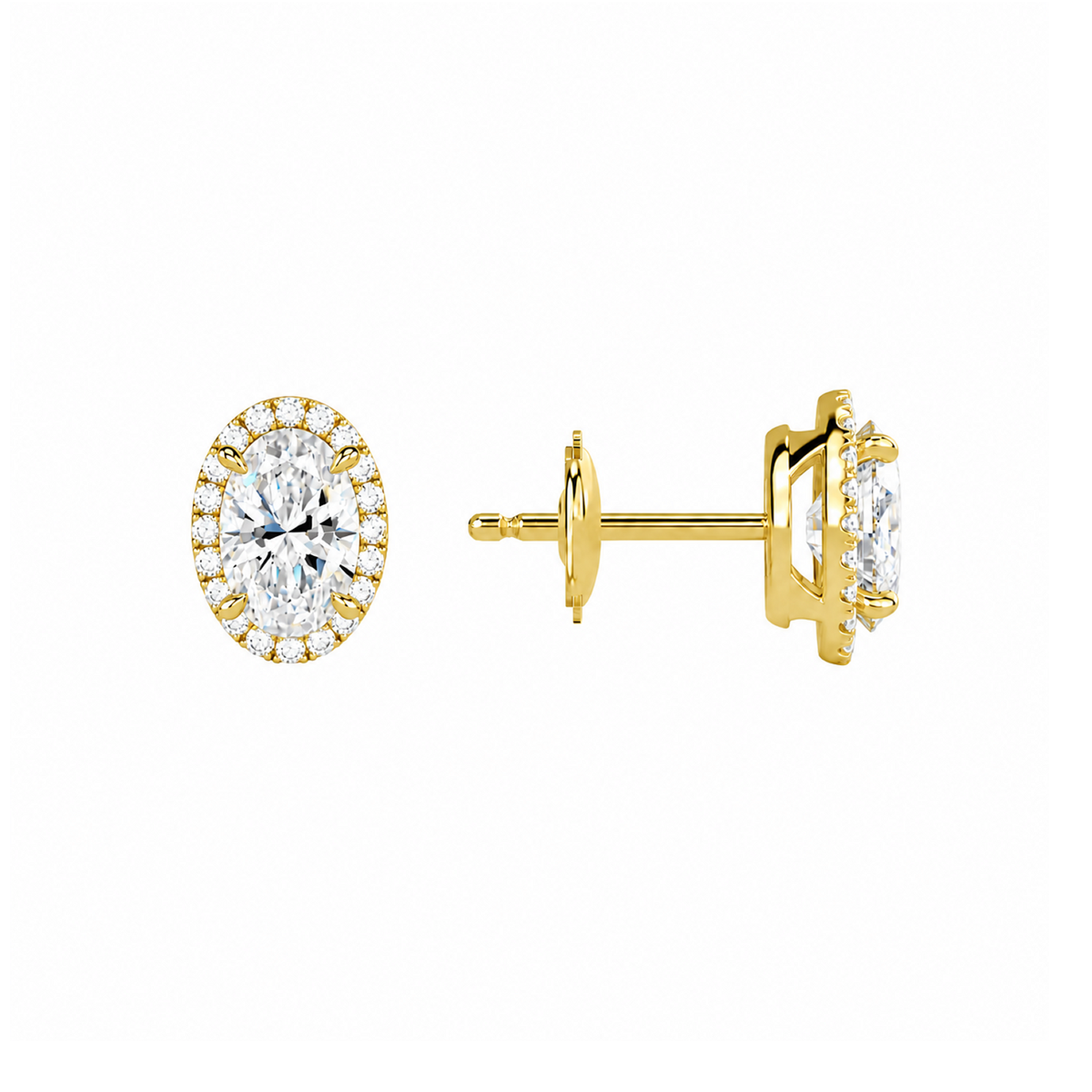 Seren Oval Halo Lab-Grown Diamond Stud Earrings in 14K Yellow Gold, alternate product view