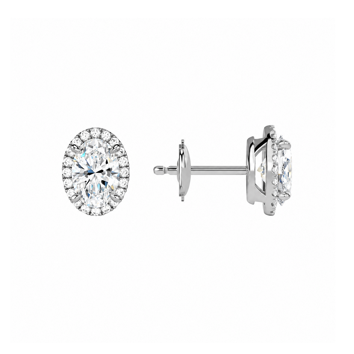 Seren Oval Halo Lab-Grown Diamond Stud Earrings in Platinum, alternate product view