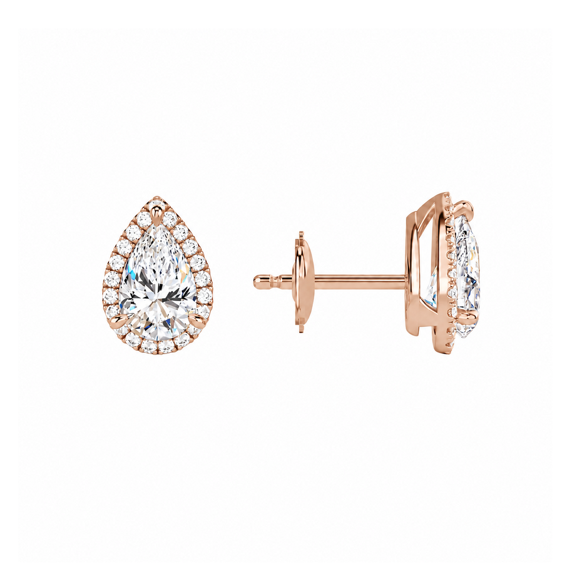 Seren Pear Halo Lab-Grown Diamond Stud Earrings in 14K Rose Gold, alternate product view