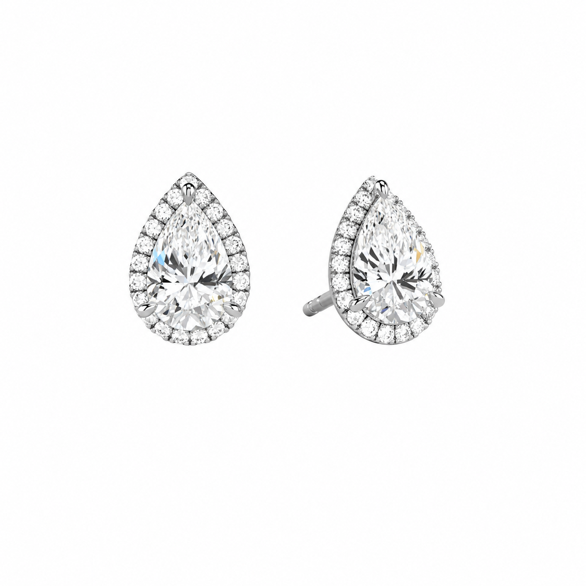 Seren Pear Halo Lab-Grown Diamond Stud Earrings in 18K White Gold, front view