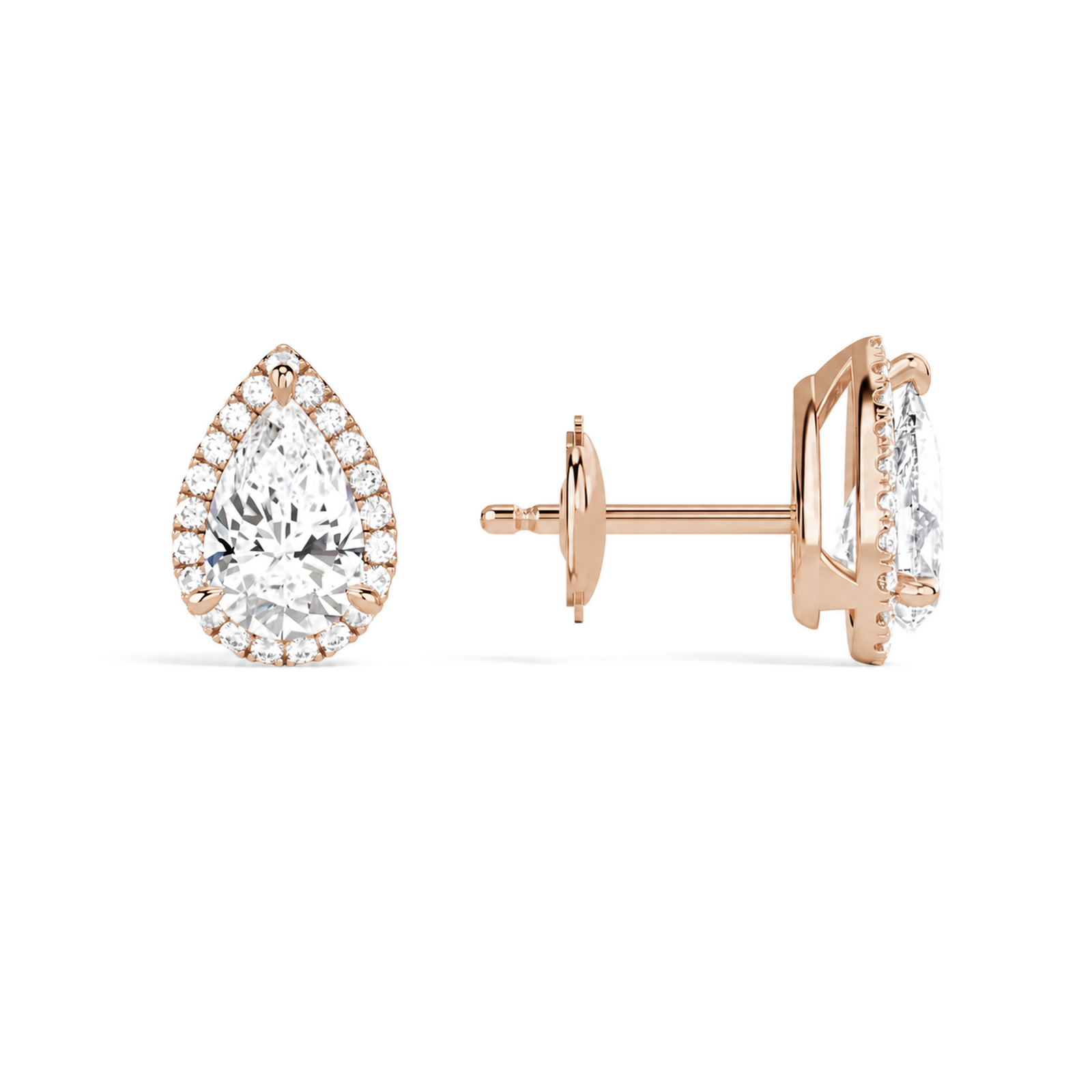 Seren Pear Halo Diamond Stud Earrings in 14K Rose Gold second product view
