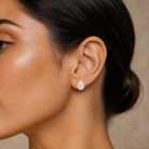 Seren Pear Halo Lab-Grown Diamond Stud Earrings in 14K Rose Gold, worn on ear