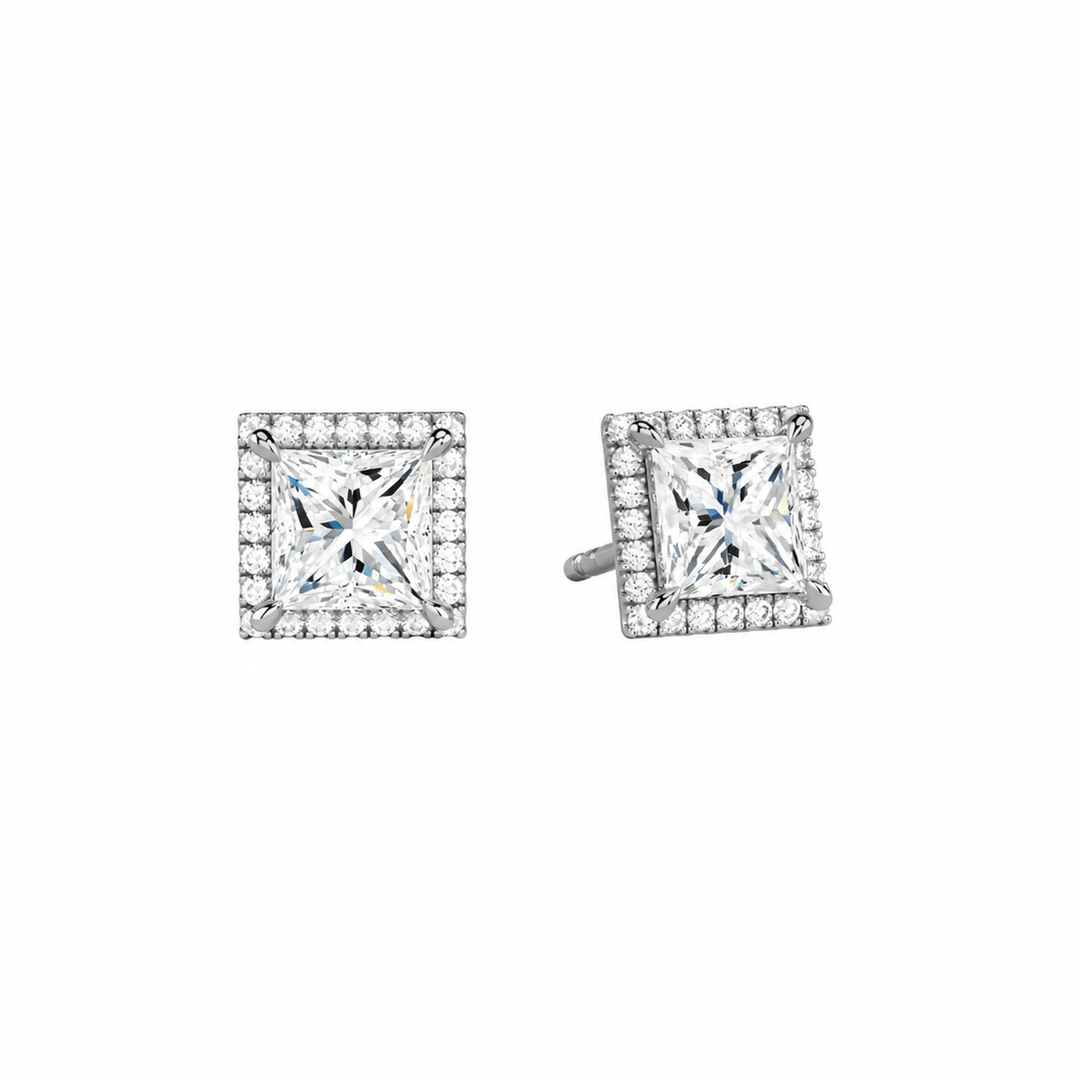 Seren Princess Halo Lab-Grown Diamond Stud Earrings in Platinum, front view