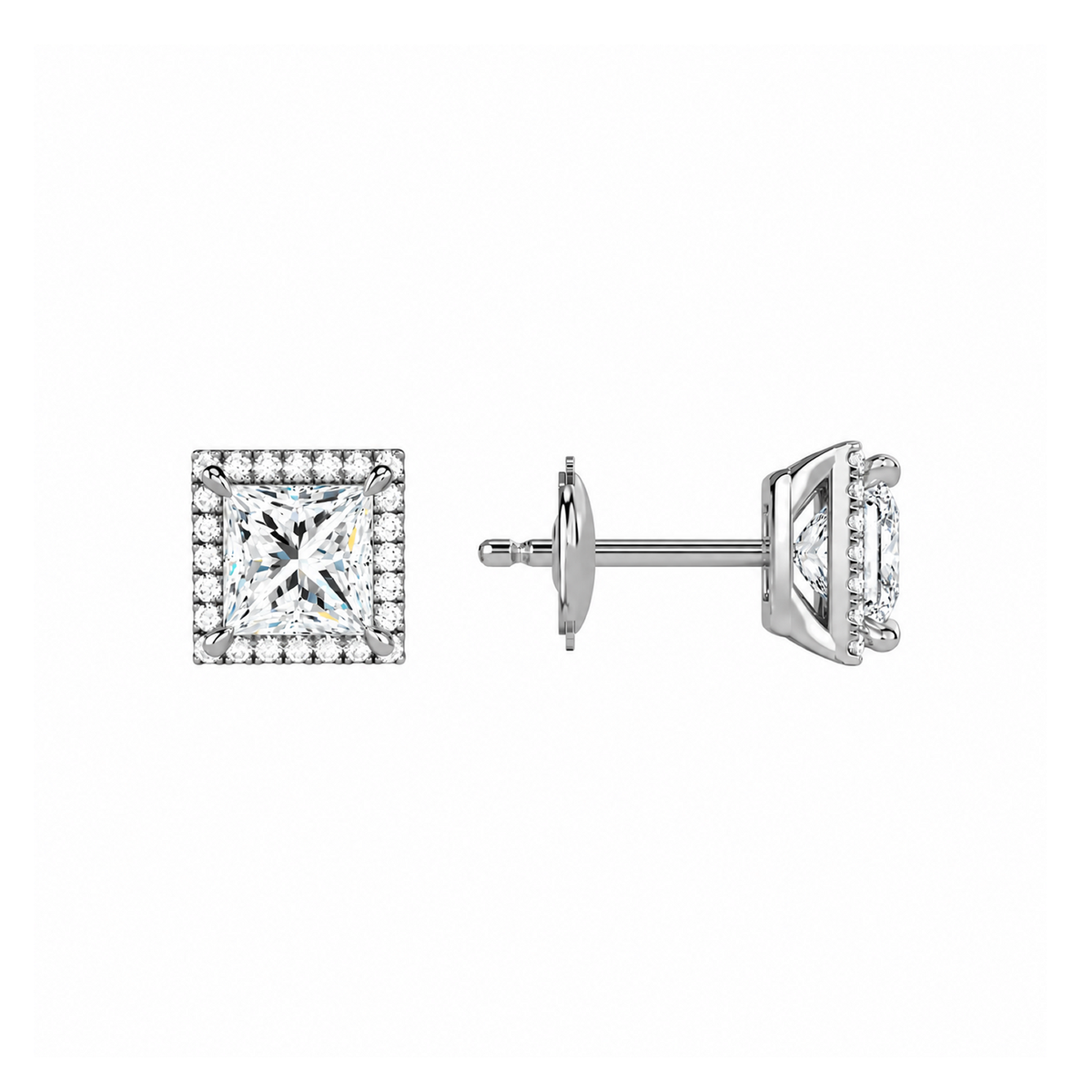 Seren Princess Halo Lab-Grown Diamond Stud Earrings in Platinum, alternate product view