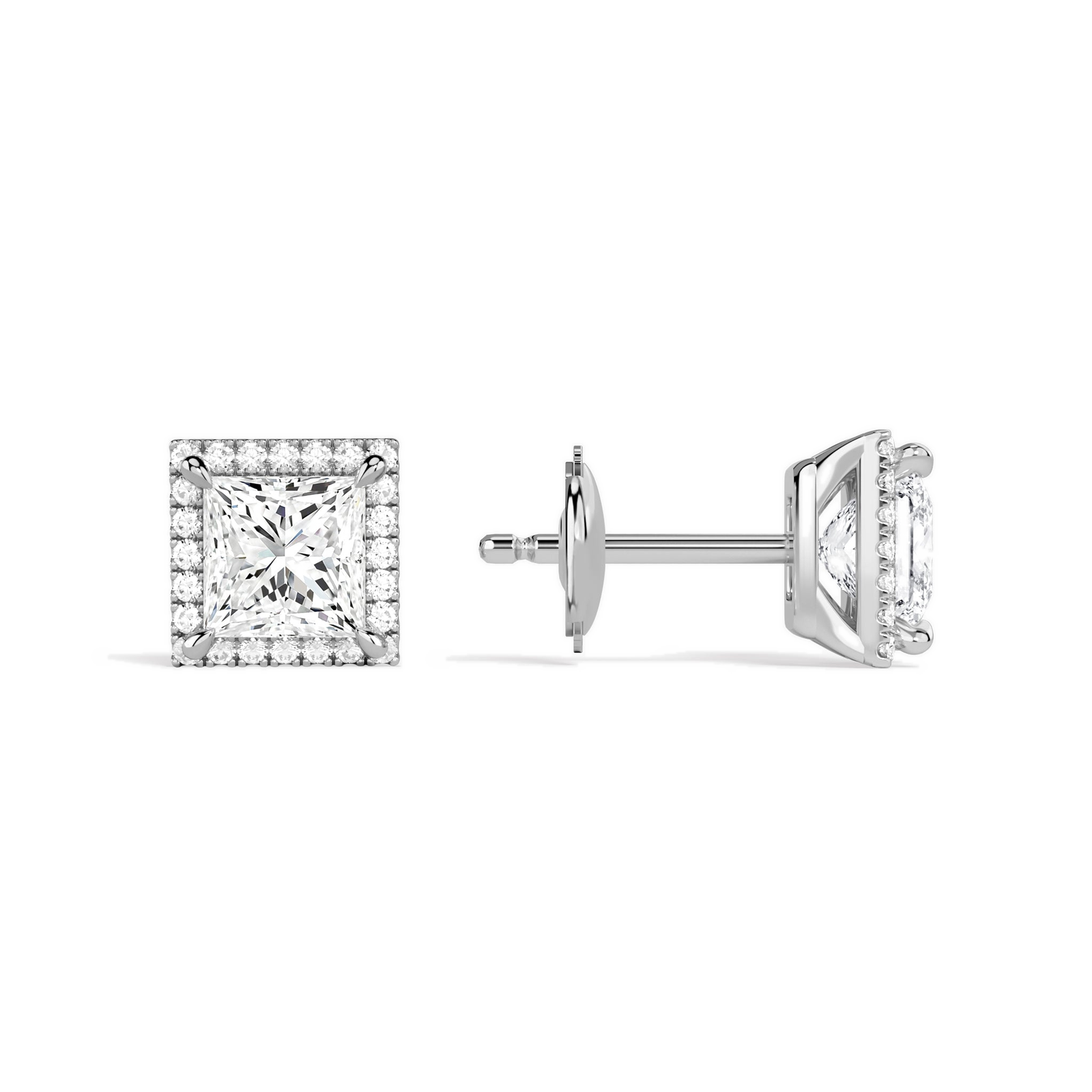 Seren Princess Halo Diamond Stud Earrings in 14K White Gold second product view