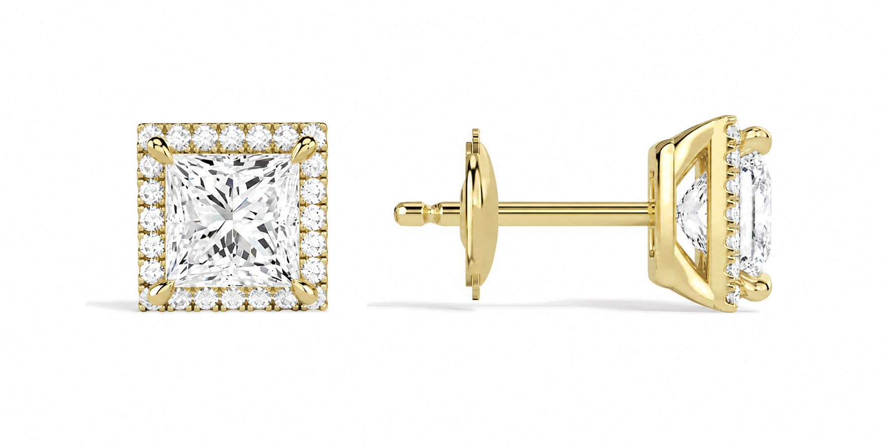 Seren Princess Halo Diamond Stud Earrings in 14K Yellow Gold second product view