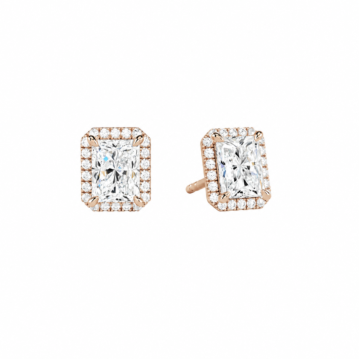 Seren Radiant Halo Lab-Grown Diamond Stud Earrings in 14K Rose Gold, front view