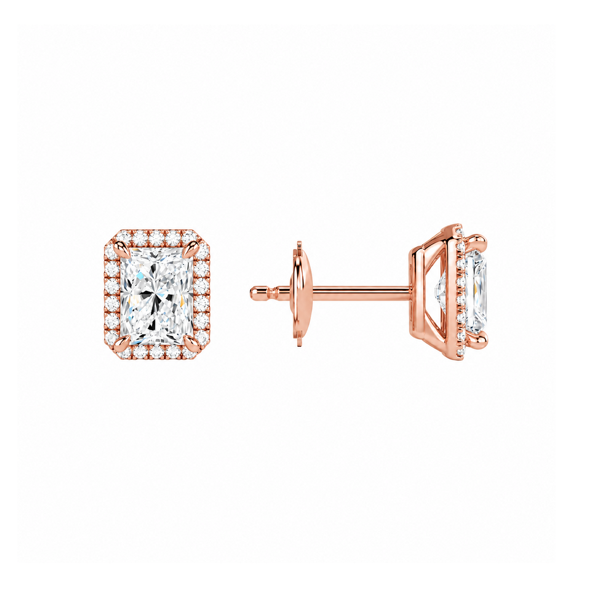 Seren Radiant Halo Lab-Grown Diamond Stud Earrings in 14K Rose Gold, alternate product view