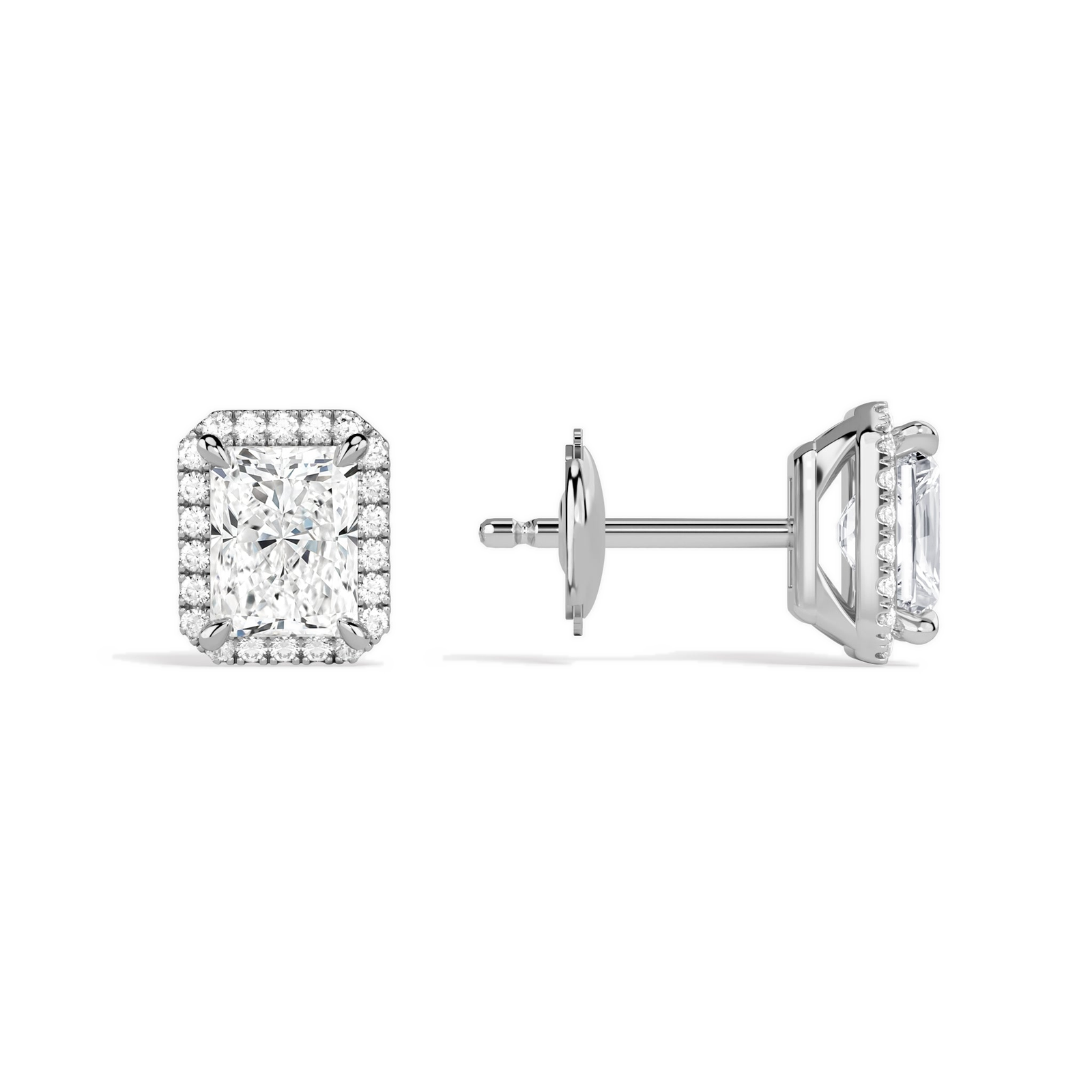 Seren Radiant Halo Diamond Stud Earrings in 18K White Gold second product view