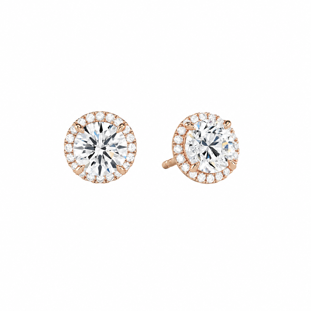 Seren Round Halo Lab-Grown Diamond Stud Earrings in 14K Rose Gold, front view