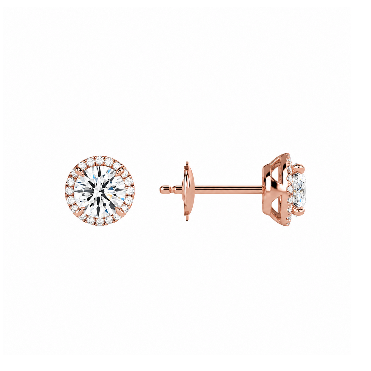 Seren Round Halo Lab-Grown Diamond Stud Earrings in 14K Rose Gold, alternate product view