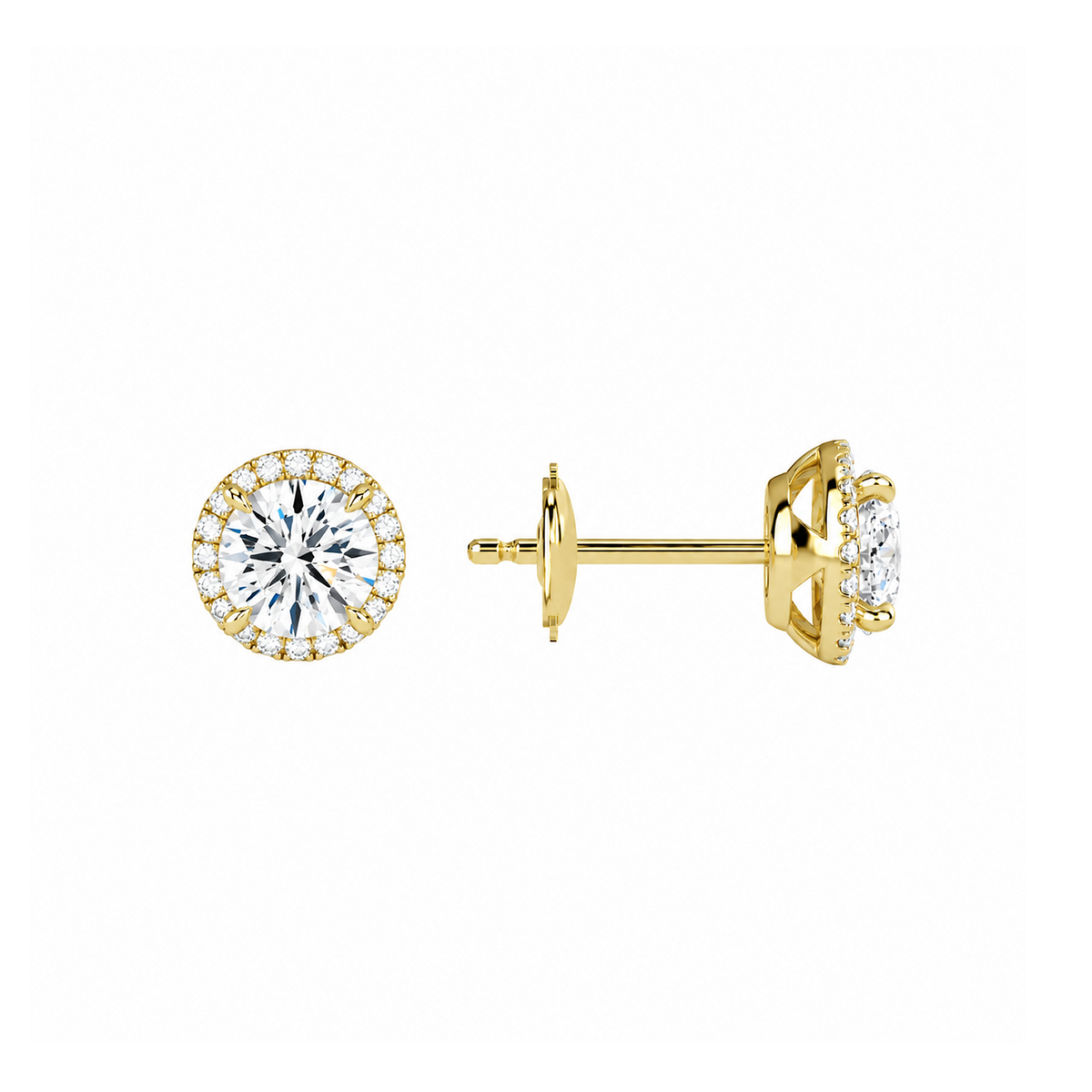 Seren Round Halo Lab-Grown Diamond Stud Earrings in 14K Yellow Gold, alternate product view