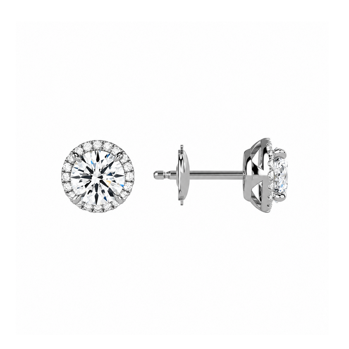 Seren Round Halo Lab-Grown Diamond Stud Earrings in Platinum, alternate product view