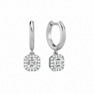 Allegra Asscher Halo Drop Huggie Hoop Lab-Grown Diamond Earrings in 14K White Gold, front view