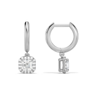 Allegra Asscher Halo Drop Huggie Hoop Diamond Earrings in 18K White Gold second product view
