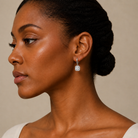 Allegra Asscher Halo Drop Huggie Hoop Lab-Grown Diamond Earrings in Platinum, worn on ear