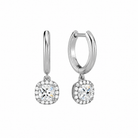 Allegra Cushion Halo Drop Huggie Hoop Lab-Grown Diamond Earrings in 14K White Gold, front view