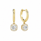 Allegra Cushion Halo Drop Huggie Hoop Lab-Grown Diamond Earrings in 14K Yellow Gold, front view