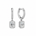 Allegra Emerald Halo Drop Huggie Hoop Lab-Grown Diamond Earrings in Platinum, front view