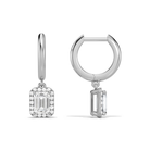 Allegra Emerald Halo Drop Huggie Hoop Diamond Earrings in 14K White Gold second product view