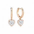 Allegra Heart Halo Drop Huggie Hoop Lab-Grown Diamond Earrings in 14K Rose Gold, front view