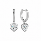 Allegra Heart Halo Drop Huggie Hoop Lab-Grown Diamond Earrings in 14K White Gold, front view
