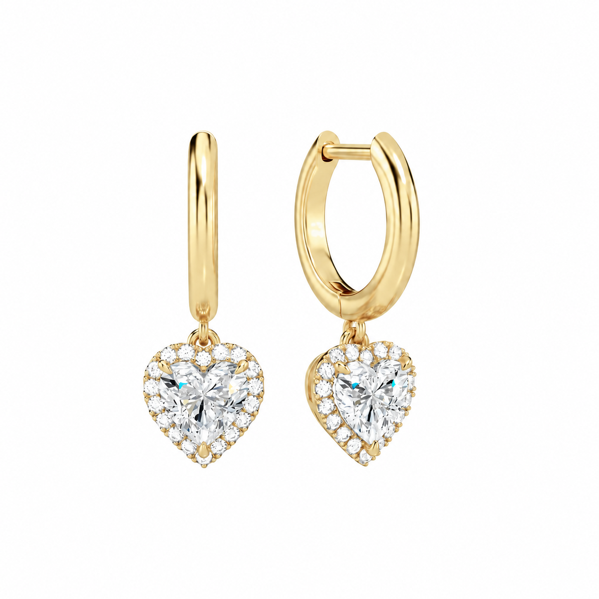 Allegra Heart Halo Drop Huggie Hoop Lab-Grown Diamond Earrings in 14K Yellow Gold, front view