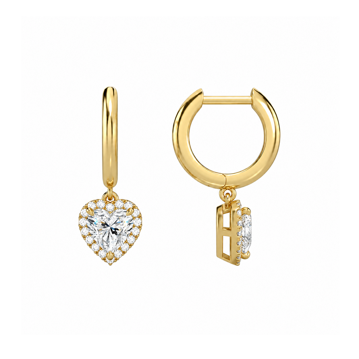 Allegra Heart Halo Drop Huggie Hoop Lab-Grown Diamond Earrings in 14K Yellow Gold, alternate product view
