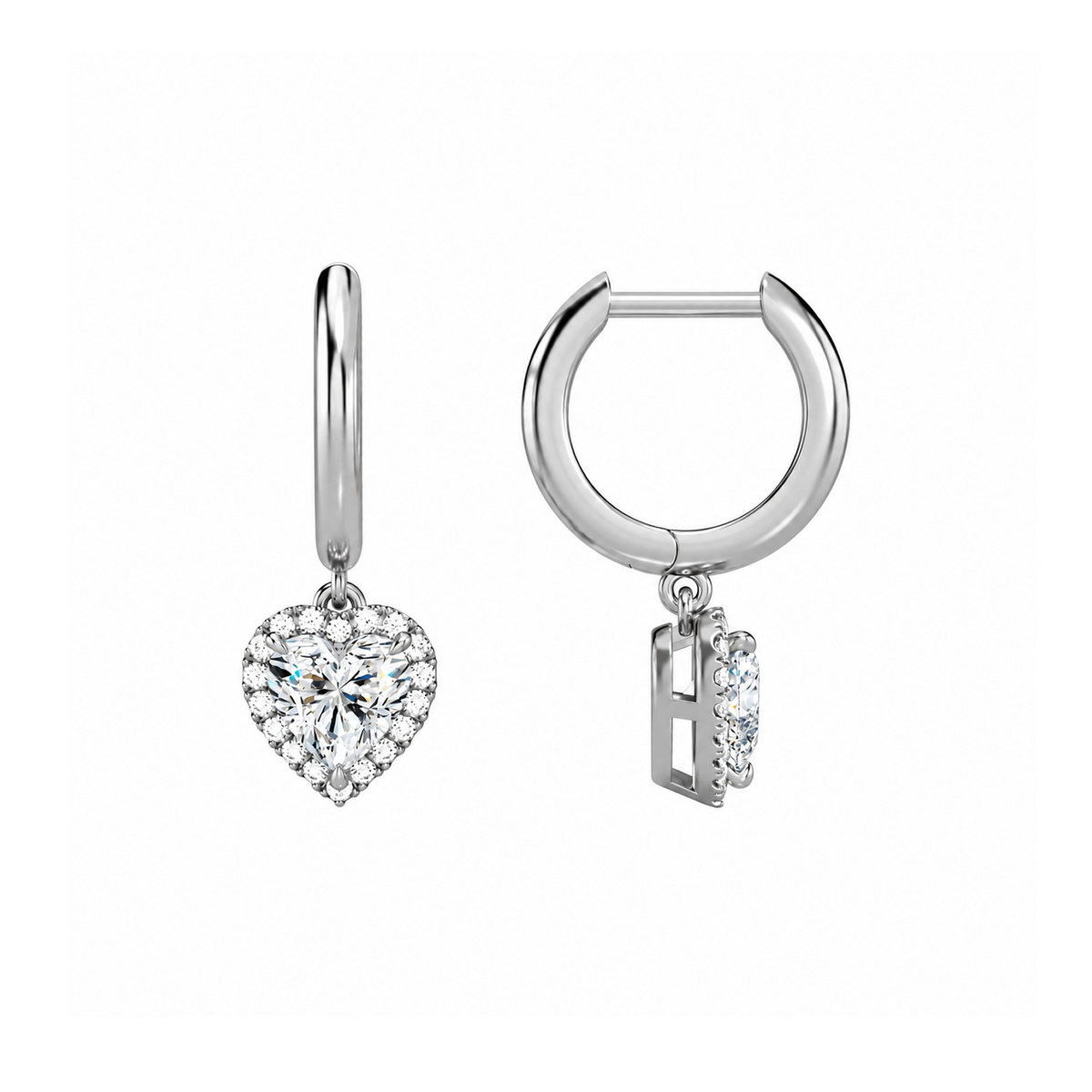 Allegra Heart Halo Drop Huggie Hoop Lab-Grown Diamond Earrings in Platinum, alternate product view