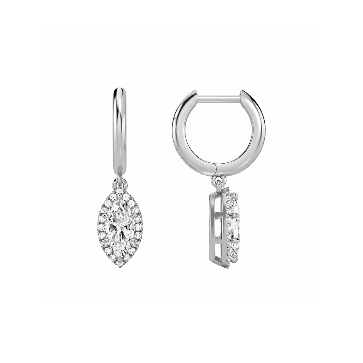 Allegra Marquise Halo Drop Huggie Hoop Lab-Grown Diamond Earrings in 18K White Gold, alternate product view