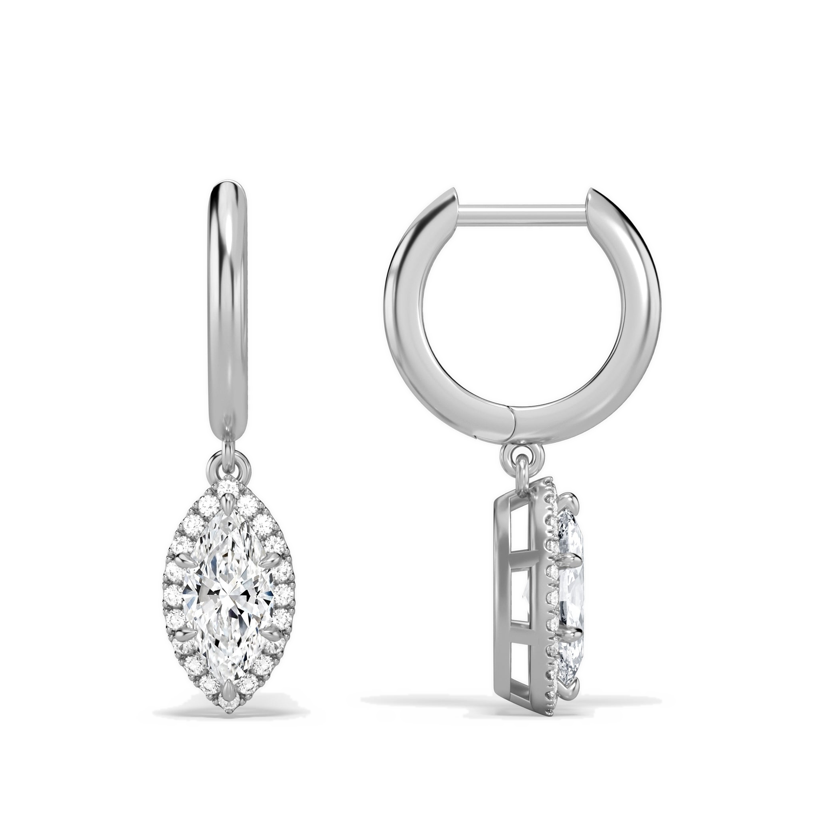 Allegra Marquise Halo Drop Huggie Hoop Diamond Earrings in Platinum second product view